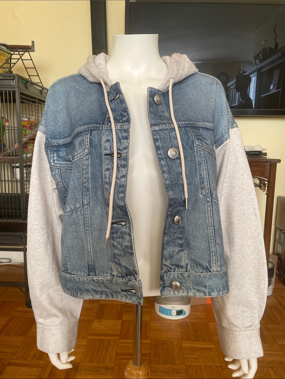 Rag & Bone Jacket with Gray Hooded Sleeves - Casual Women’s Jacket Size Small - Picture 4 of 12